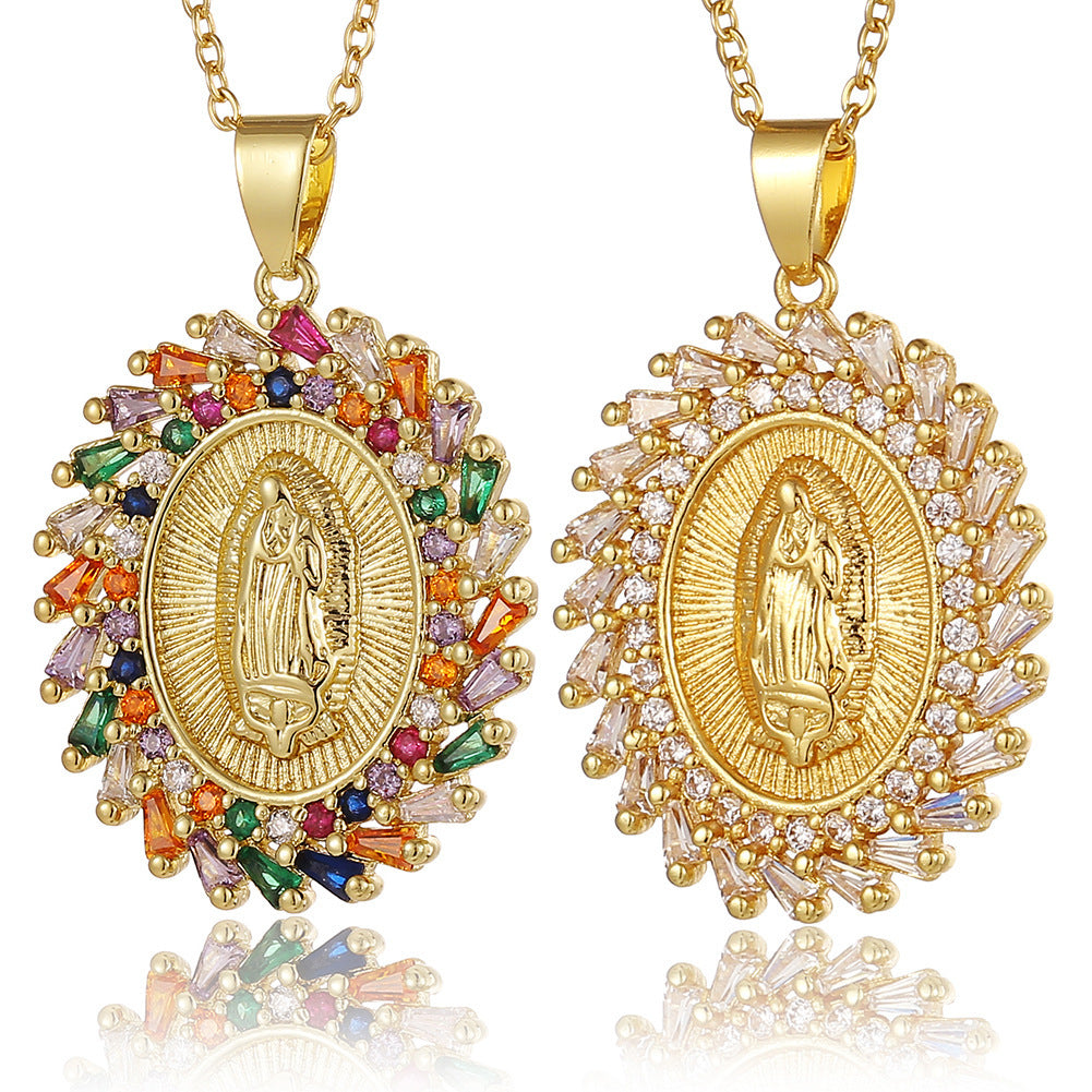 Wholesale Copper Micropaved Zircon Virgin Mary Pendant Believer Necklace